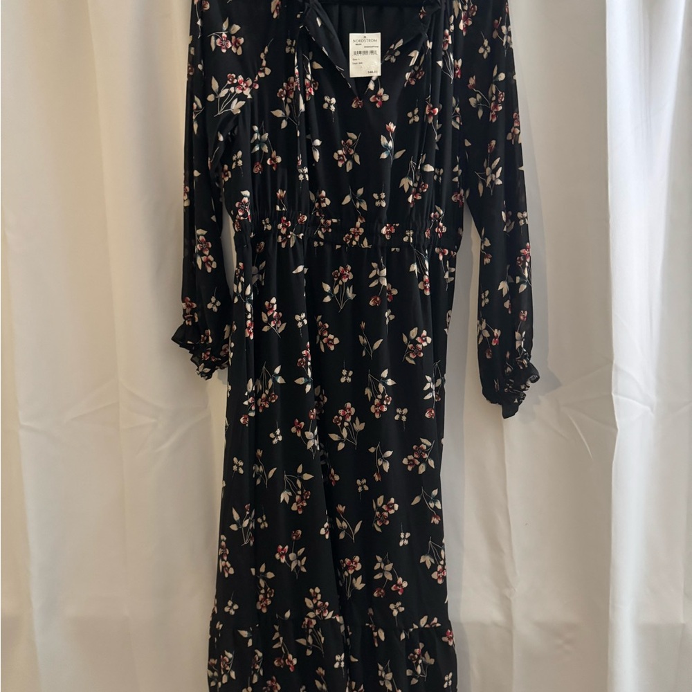 Madewell Black Floral Long Sleeve Dress